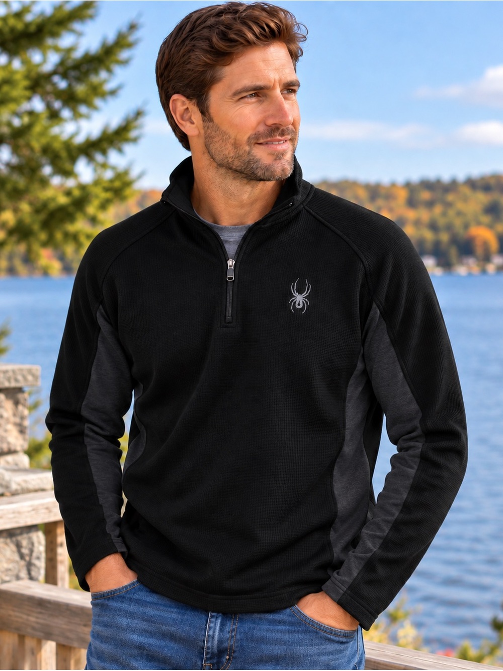 Spyder Men’s XL Black Charcoal 1/4 Zip Pullover Fleece Performance Top